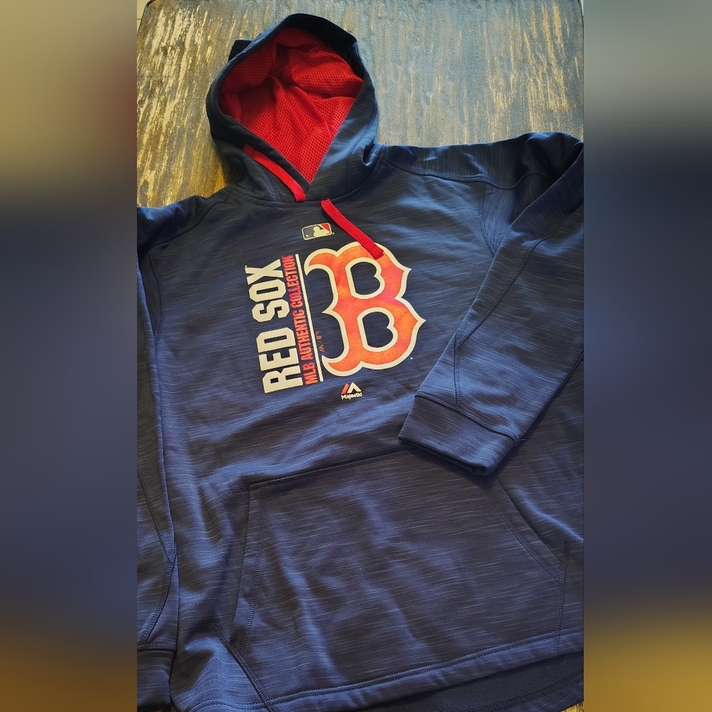 Majestic Blue and Red Pocket Pullover Hoodie with Boston Red Sox Logo Size M - Picture 3 of 7